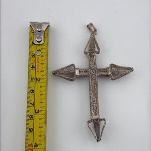 Vintage Large Sterling Silver Filigree Cross Pendant